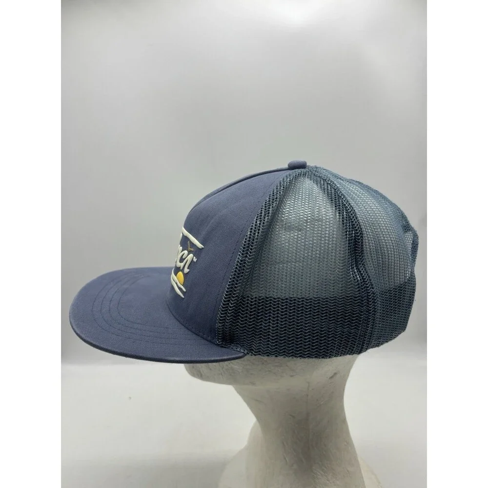 RVCA Trucker Hat Mid Fit Blue Snapback Mesh Rubber Logo Beach Surf Cap OSFM